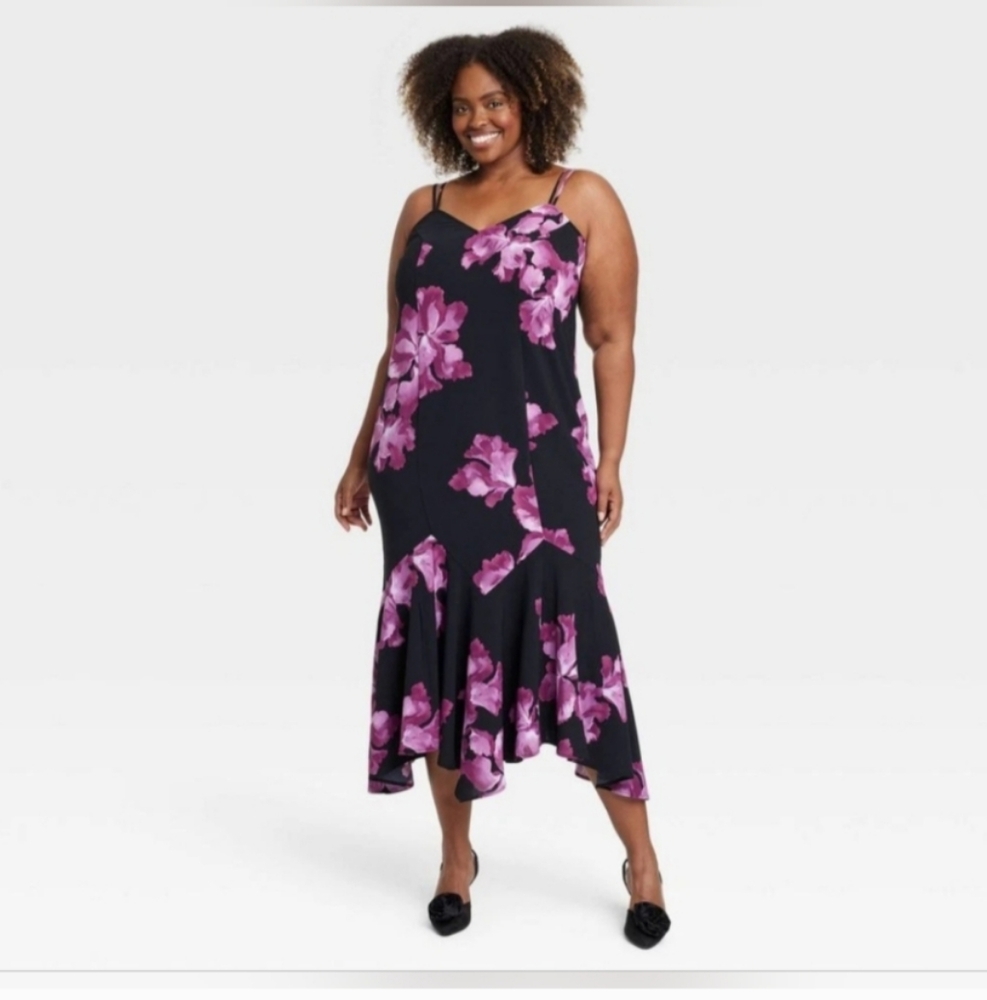 Women's Trumpet Hem Maxi Slip Dress - Ava & Viv Purple Floral 2x